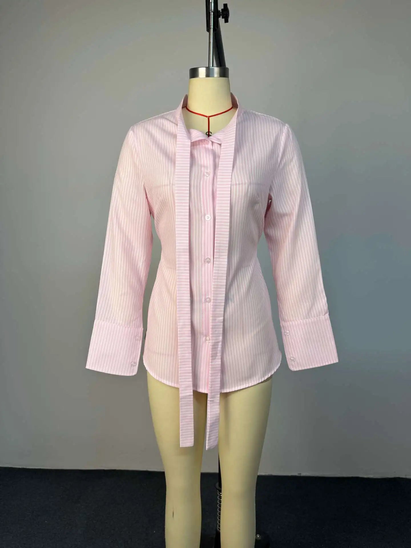 Women's Clothing 2026 Spring New Fashion Design Sense Striped Slim-fitting Lapel Long-sleeved Shirt