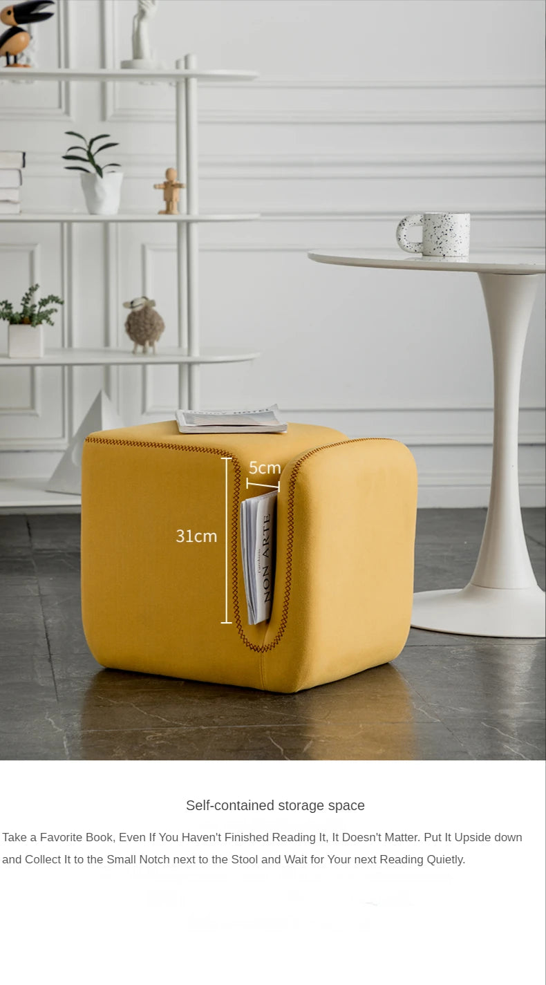 Nordic Hallway Pouf Ottoman – Fabric Shoe Changing Stool with Book Storage