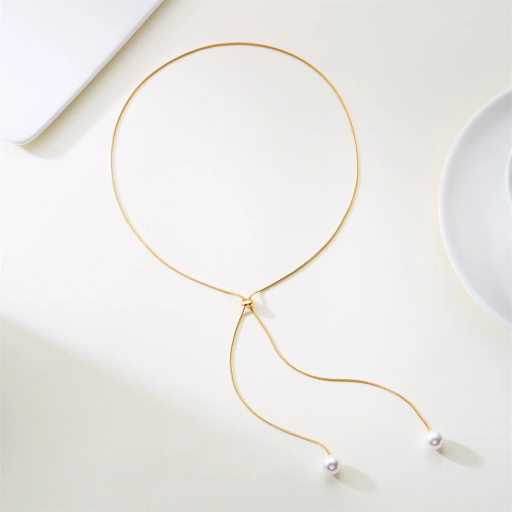 Adjustable Chain Necklace with Simple Faux Pearl Pendant Female Long Sweater Fashion Jewelry Gift Ornament