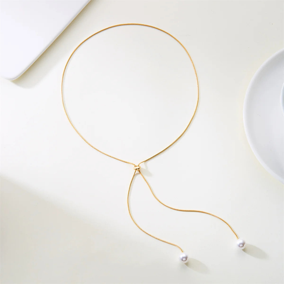 Adjustable Chain Necklace with Simple Faux Pearl Pendant Female Long Sweater Fashion Jewelry Gift Ornament