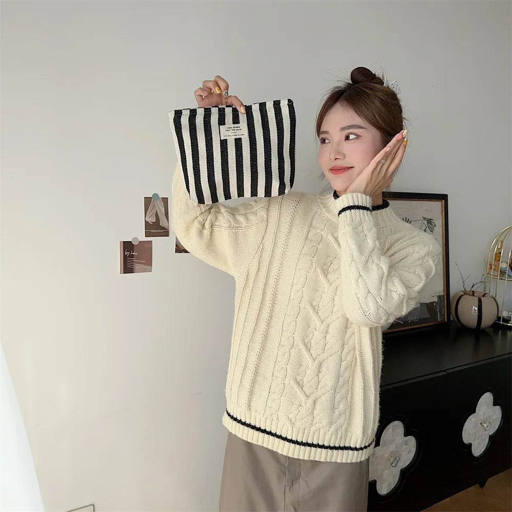 Stripe Cosmetic Bag Waterproof Women Cosmetic Bag Small Bag Storage Makeup Case,Travelling Pouch Organizer for Lady