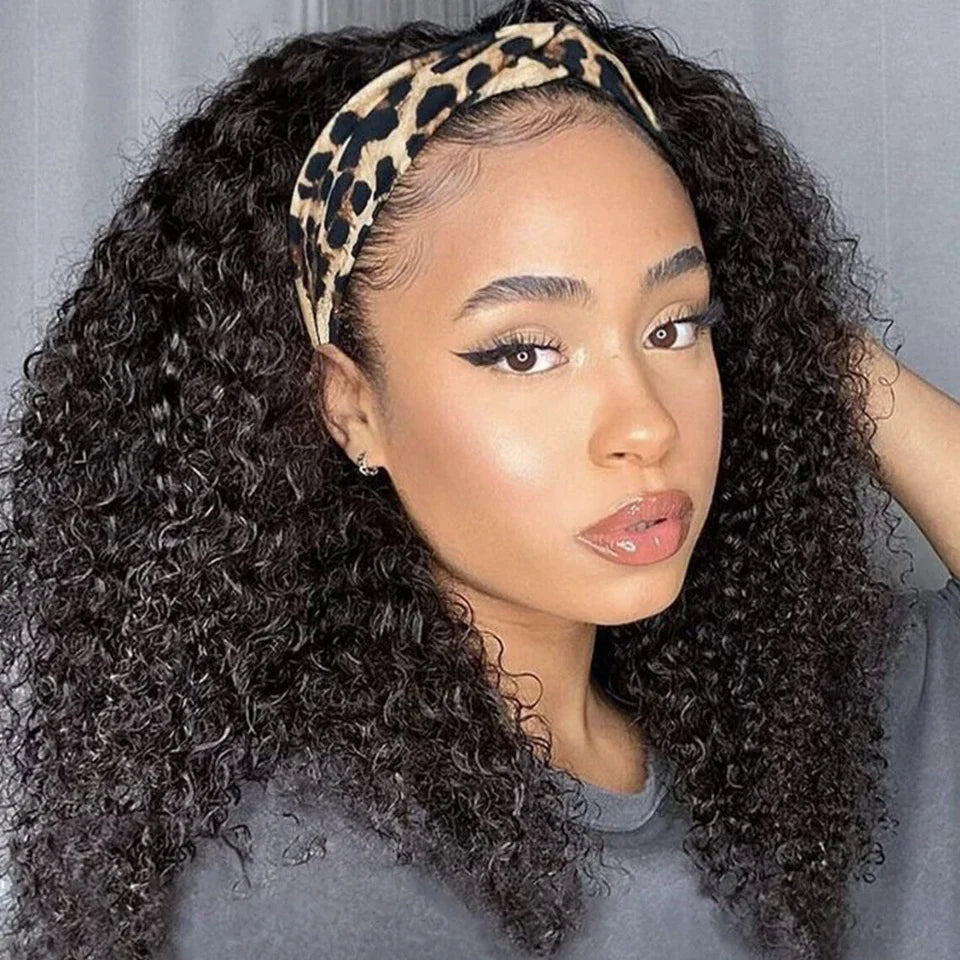 Debut Indian Kinky Curly Human Hair Headband Wig For Black Women 180% Density Glueless Remy Jerry Curl Full Machine Made Hair