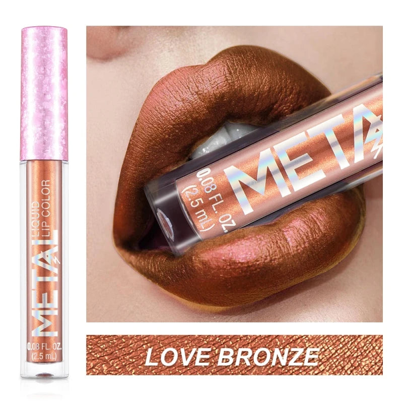 Metallic Matte Liquid Lipstick Waterproof Long Lasting Non-Stick Cup Matte Shimmer Glitter Lip Gloss Women Lips Makeup 12 Colors