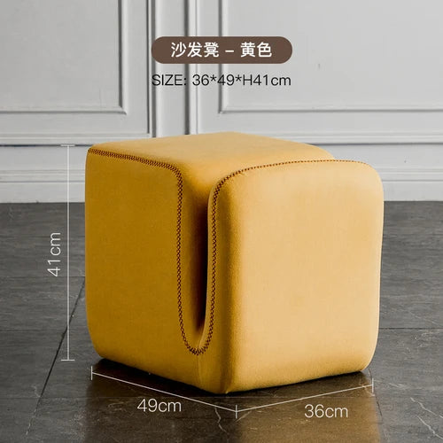 Nordic Hallway Pouf Ottoman – Fabric Shoe Changing Stool with Book Storage