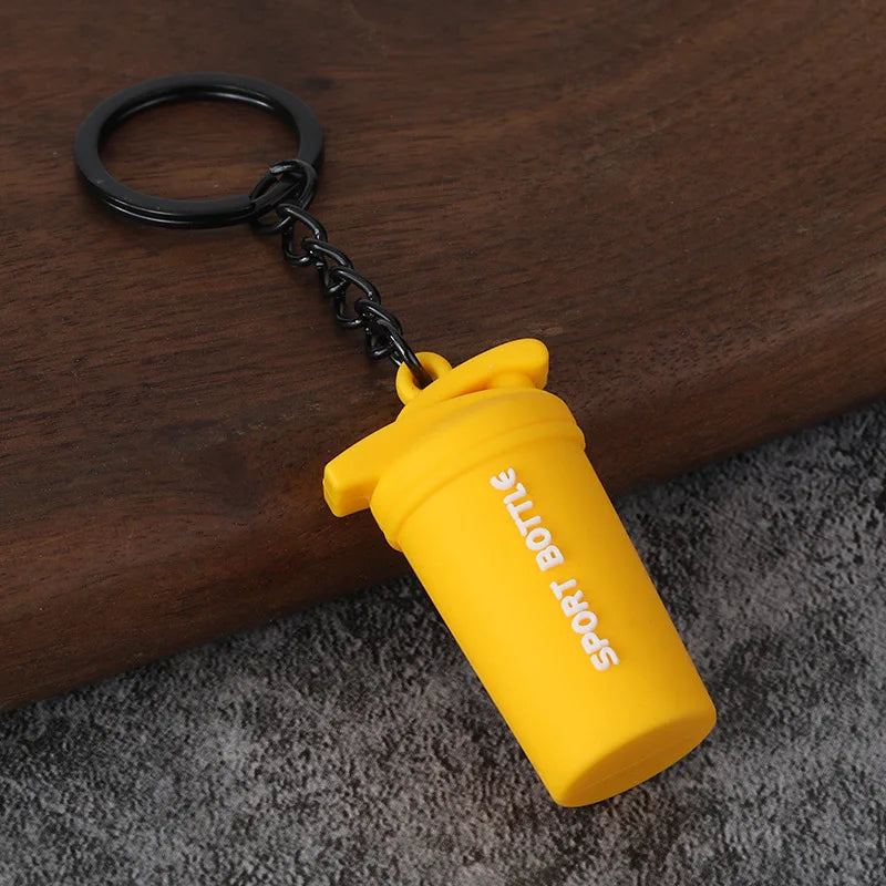 3D PVC Sports Fitness Pendant Mini Barbell Plates Keychain Kettlebells Water Cups Simulation Dumbbell Keyring Creative Bag Charm