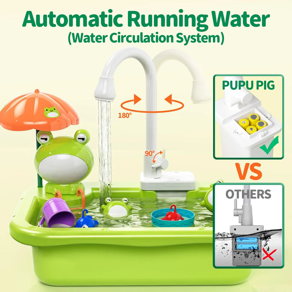 Kids Electric Kitchen Sink Toy – Pretend Play Dishwasher with Running Water & Fishing Game for Girls