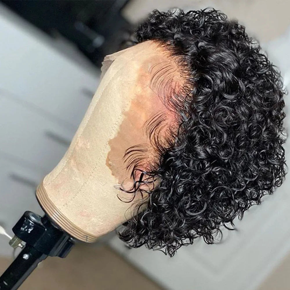 Pixie Cut Wig Water Wave Transparent Lace Frontal Wigs 13x1 Short Bob Human Hair Wigs For Women Perruque Cheveux On Sale 180%