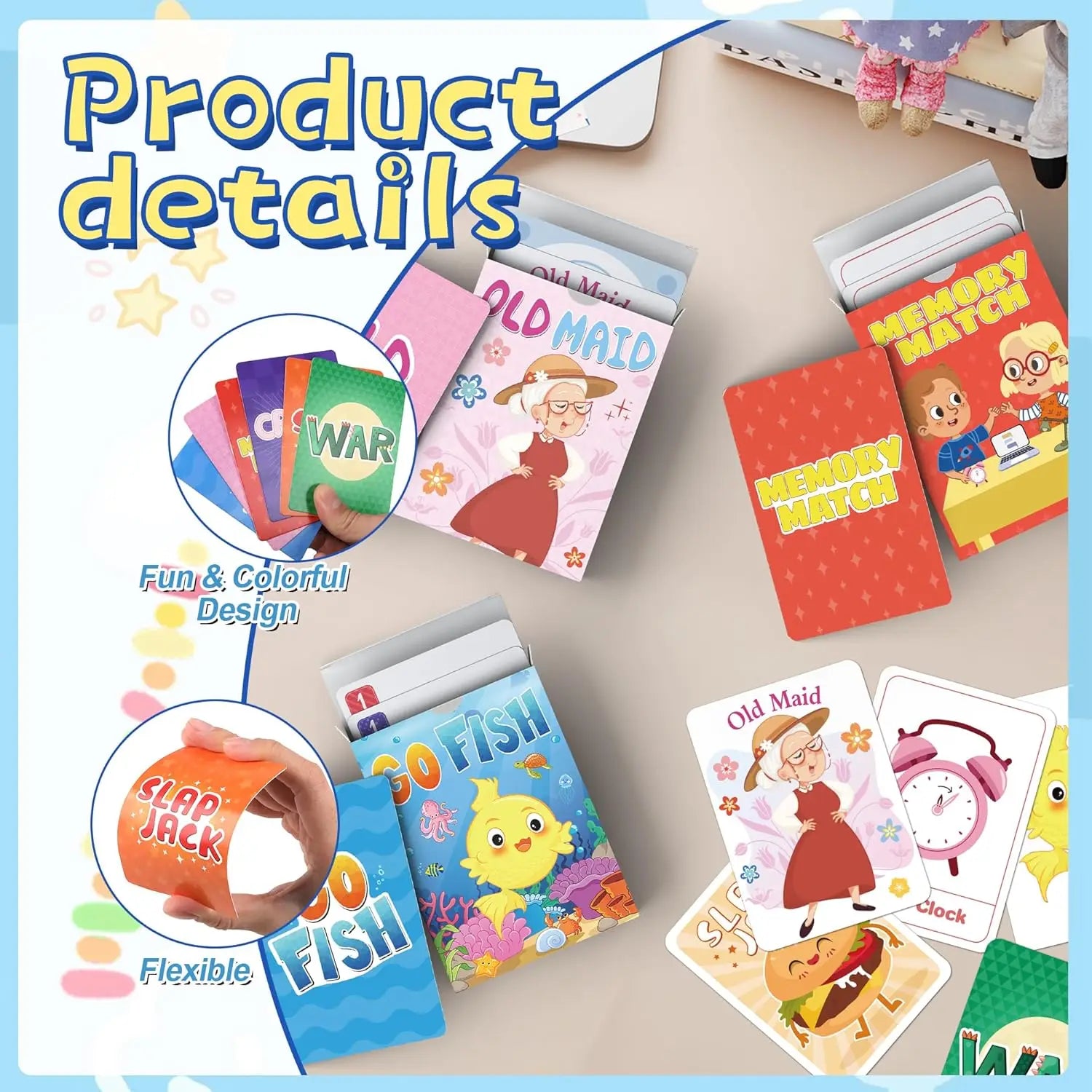 [Kids Card Games for Kids 4-8] 6 Decks Fun Game for Family Game Night Party Table Games, Easter Basket Stocking Stuffers Gifts