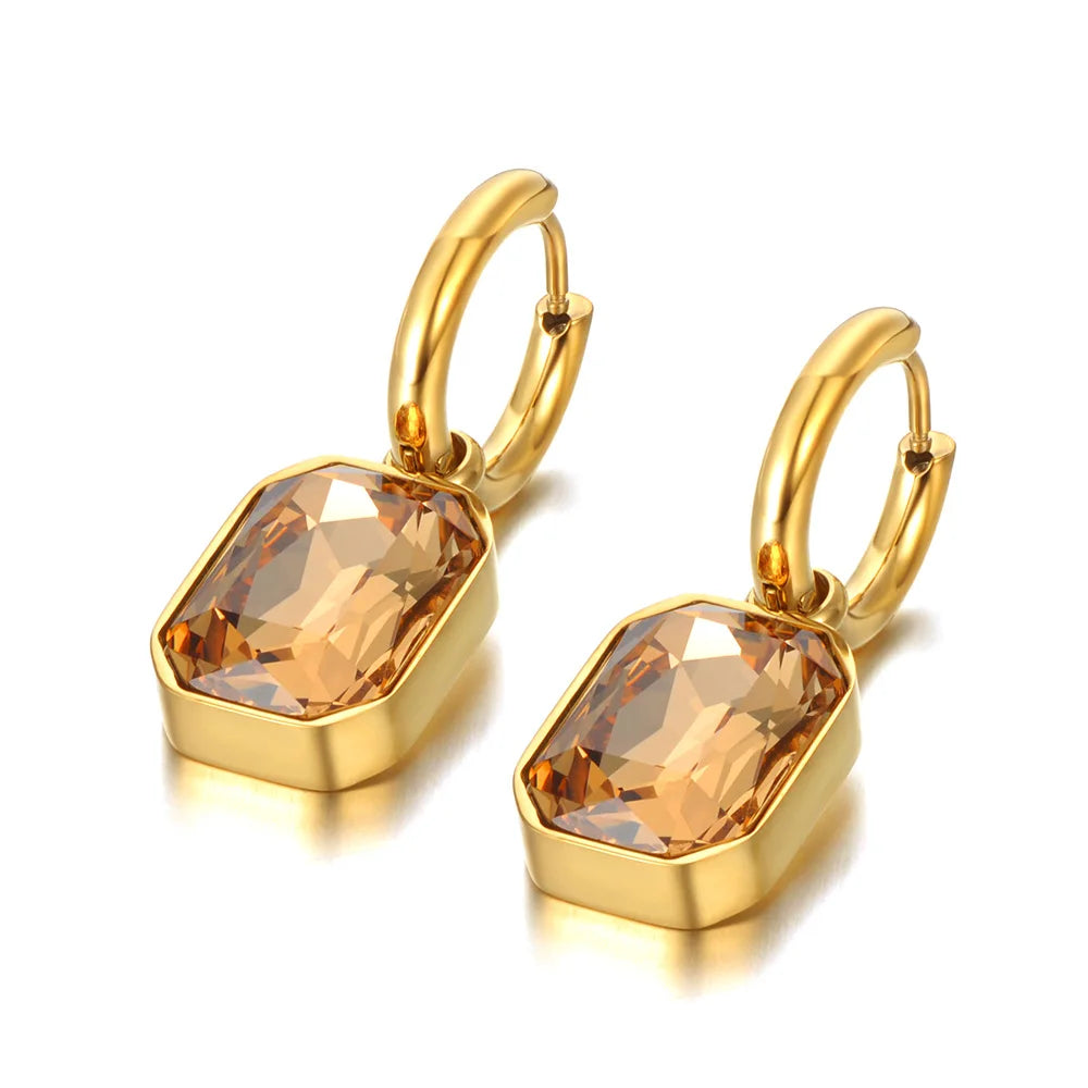 Lokaer Stainless Steel Geometric Square Hoop Earrings Sparkling Cubic Zirconia Crystal Earrings Jewelry For Women серьги E22115