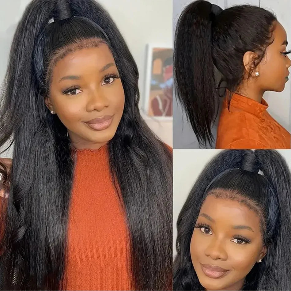 Invisi Draw-strings Kinky Straight 360 Glueless Wig PreCut Lace InvisiFit Strap Wear Go Wig Hidden Strap 360 Full Lace Front Wig