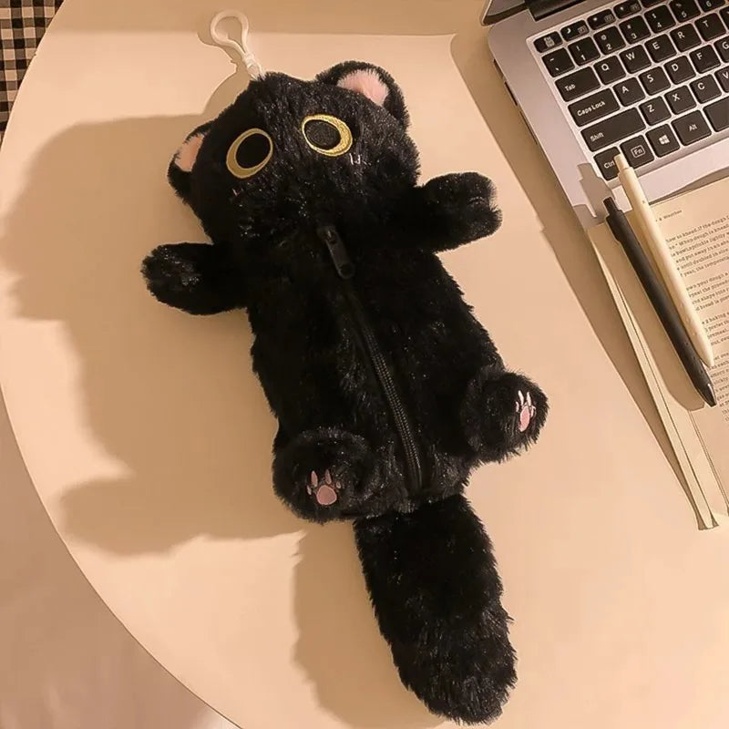 Plush Big-Eyed Cat Pencil Case Super Soft Fun Large Capacity Pencil Bags Multi-Functional Stationery Storage Bag