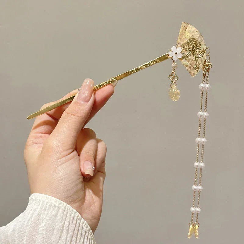 Charm Metal Hairpins Retro Antique Tassel Phoenix Student Pearl Rhinestone Butterfly Hair Stick Jewelry Wedding Hair Accessories