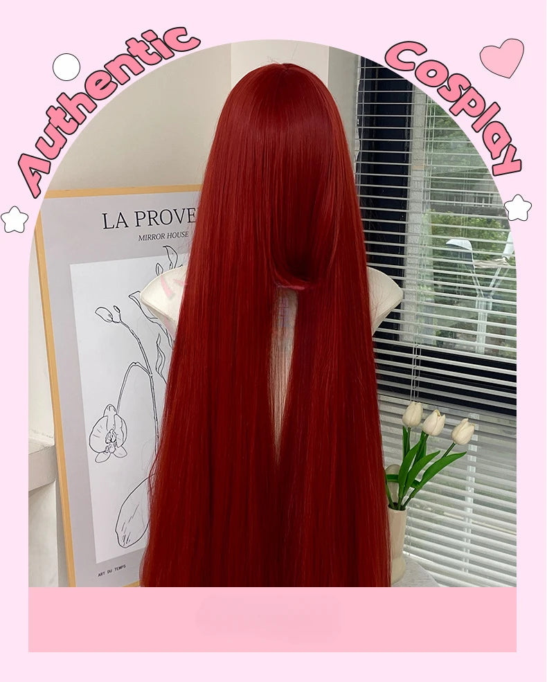 Cosplay Wig 100cm Extra Thick and Long Straight Wig with Bangs Anime Heat Resistant Fiber Christmas Halloween Cosplay Party Wigs