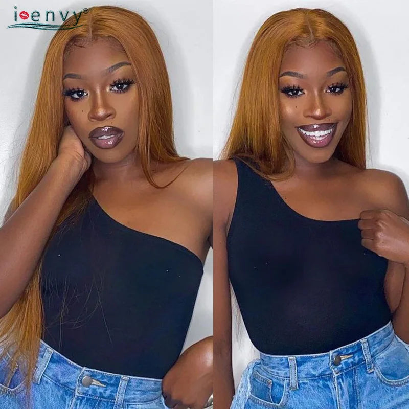Ginger Blonde Lace Front Wigs Wear & Go 28inch Peruvian 13*1 Part Lace Front Human Hair Wig Remy 180% Colored Lace Wig Burgundy