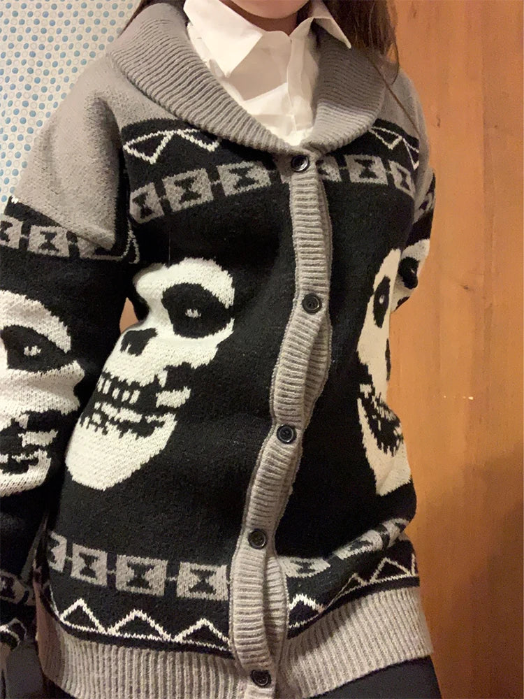 Y2K Gothic Ghost Print Harajuku Sweater – Men's & Women's Long Sleeve Warm Coat