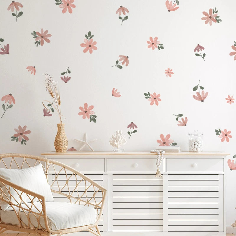 30pcs Boho Little Flower Wall Stickers | Removable PVC Floral Decals | Living Room Bedroom Nursery Home Decor