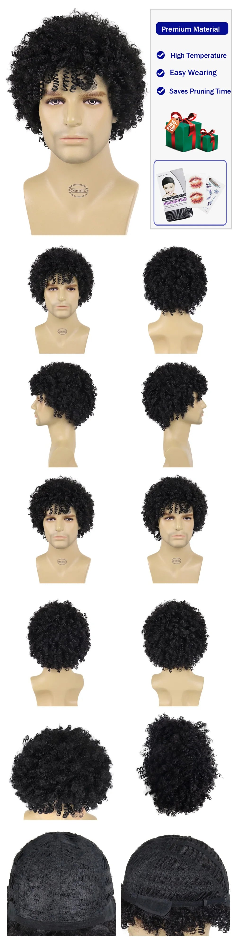Synthetic Big Curly Wigs for Men Black Mixed Brown African Elastic Curls Hair Short Afro Wig Daily Breathable Man Wig Braided