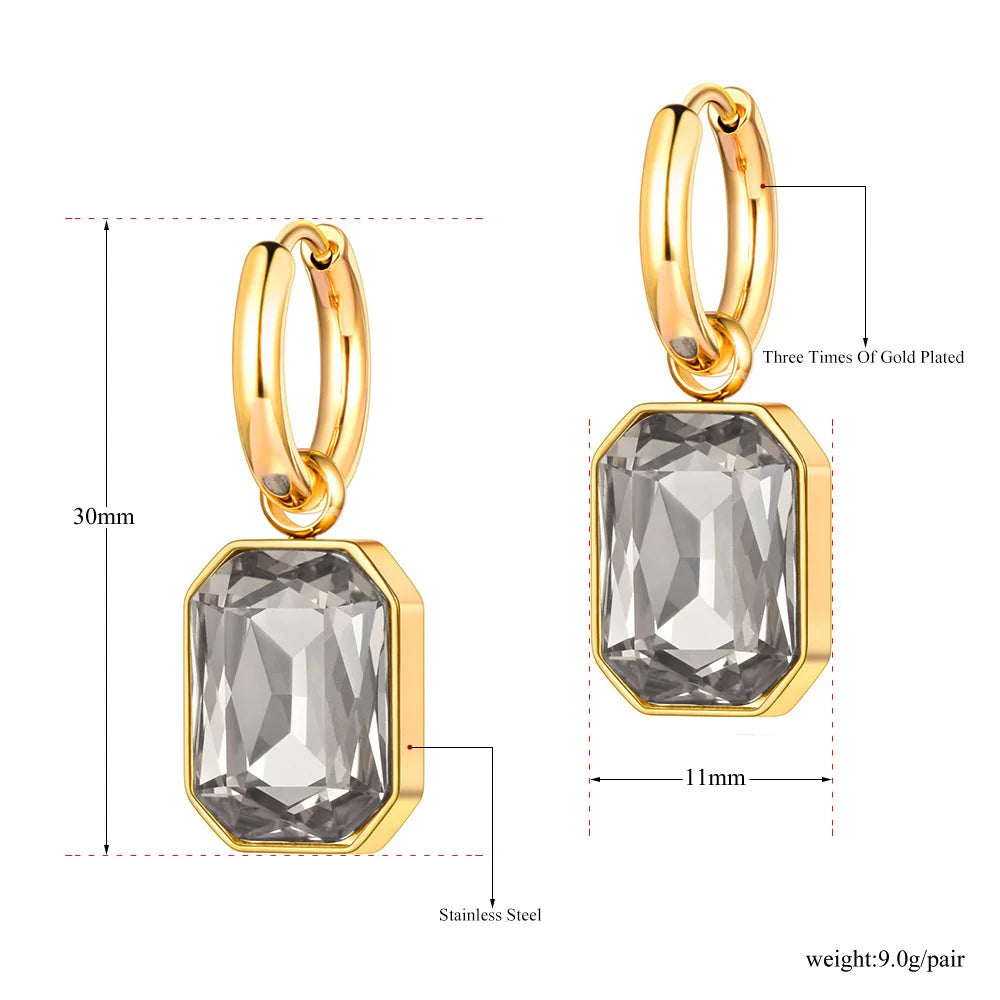 Lokaer Stainless Steel Geometric Square Hoop Earrings Sparkling Cubic Zirconia Crystal Earrings Jewelry For Women серьги E22115