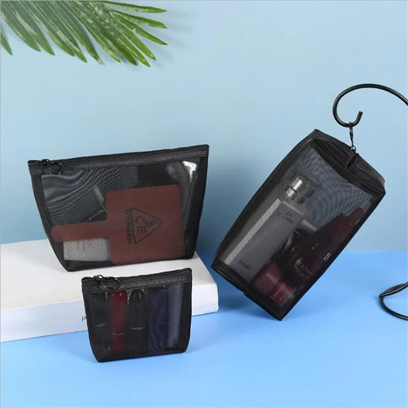 Black Mesh Makeup Bags Women Girls Cosmetic Bag Organizer Travel Portable Wash Lipstick Toiletry Sanitary Napkin Storage Bags