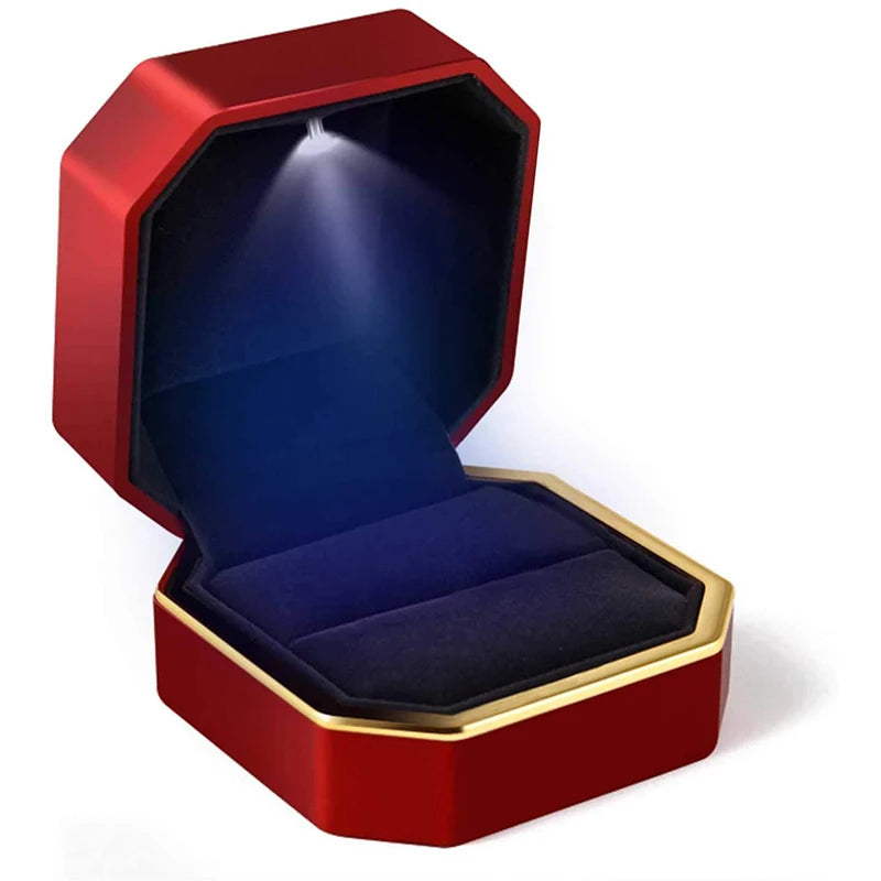1 Pcs LED Jewelry Ring Box Luxury Velvet Rubber Necklace Pendant Gifts Display With Light For Proposal Engagement Wedding 2030