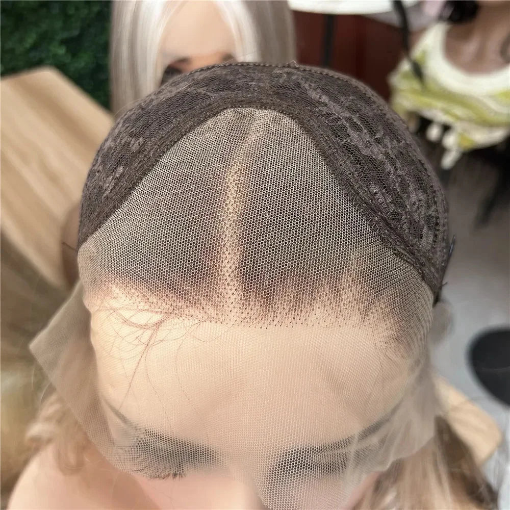 Long Blonde Wig Thick Wavy Blonde Lace Front Wig with Light Brown Roots Balayage Synthetic Fibre Luxury Women Wigs Daily Use