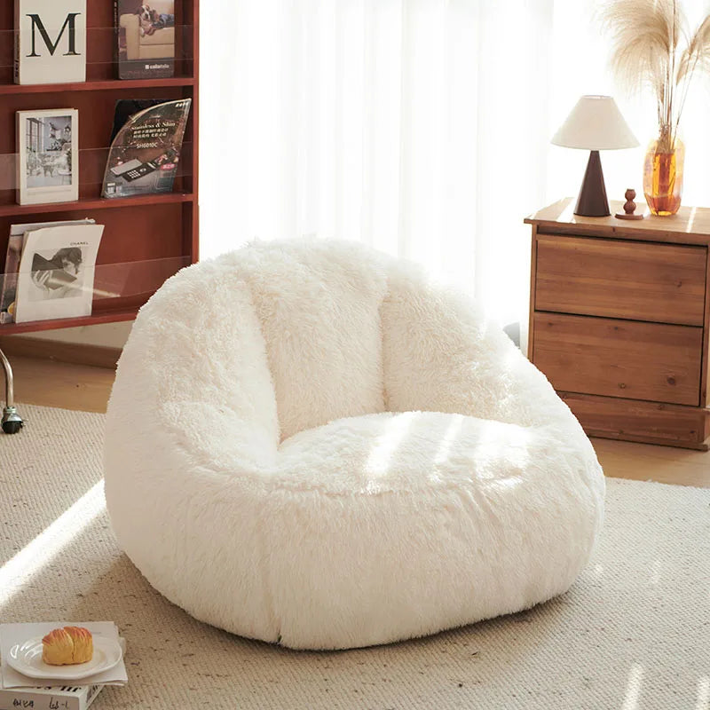 Cute White Nordic Children's Sofa – Recliner Lazy Puff for Kids' Living Room