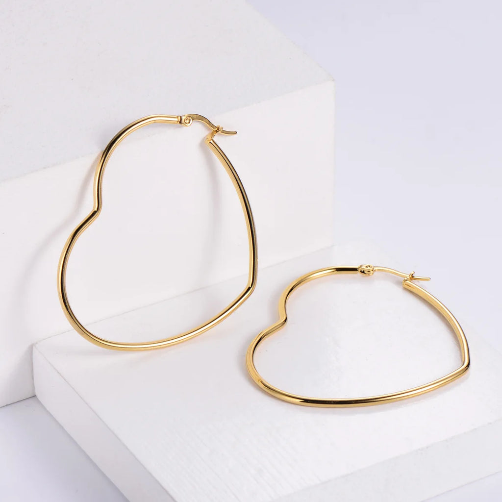 Minimalism Metal Heart Hoop Earrings for Women Golden Silver Color Fashion Love Dangle Earrings Party Romantic Statement Jewelry