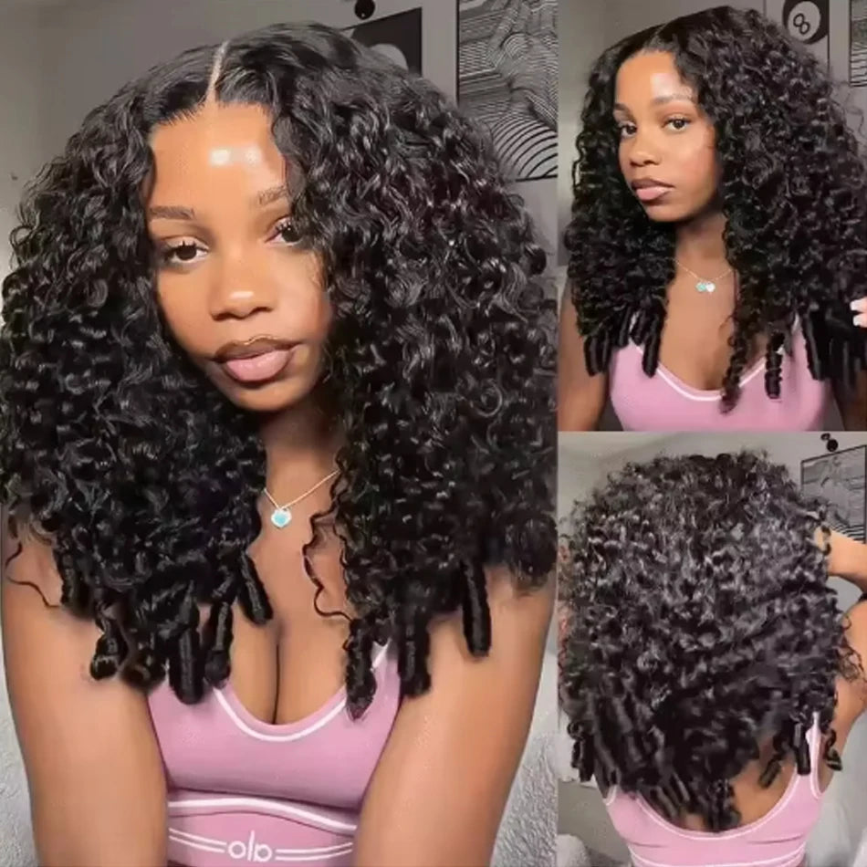 Burmese Curly 100% Glueless Human Hair V Part Wigs With Drawstring Virgin Wear And Go Burmese Curly Half Wig 230Density Headband
