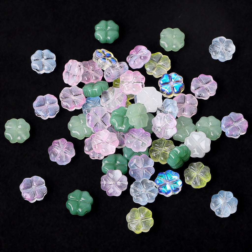 20pcs/bag Transparent Four leaf flower Shape Glass Beads, Lucky Beads for DIY Jewelry Making Bracelets, Crafts -Exquisite Gifts