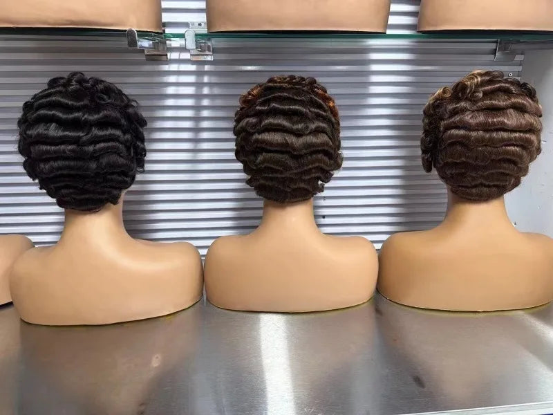 Full Hand Weaving Short Curly Wig 13*4 Lace Frontal Design Brazilian Virgin Remy Human Hair New Style Comfortable & Natural Fit