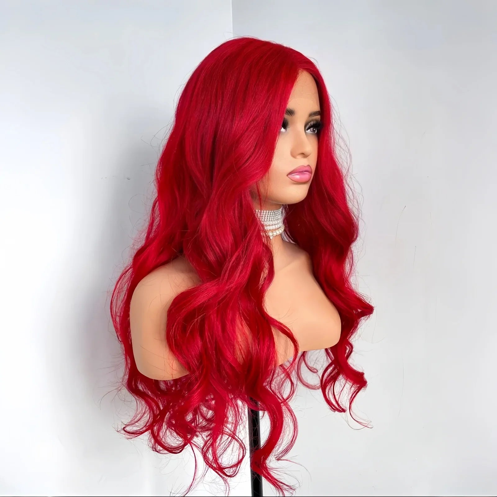 Red Wigs Long Wavy Wig for Women Synthetic Middle Part Natural Curly Body Wave Heat Resistant Fiber Wig for Daily Party Cosplay