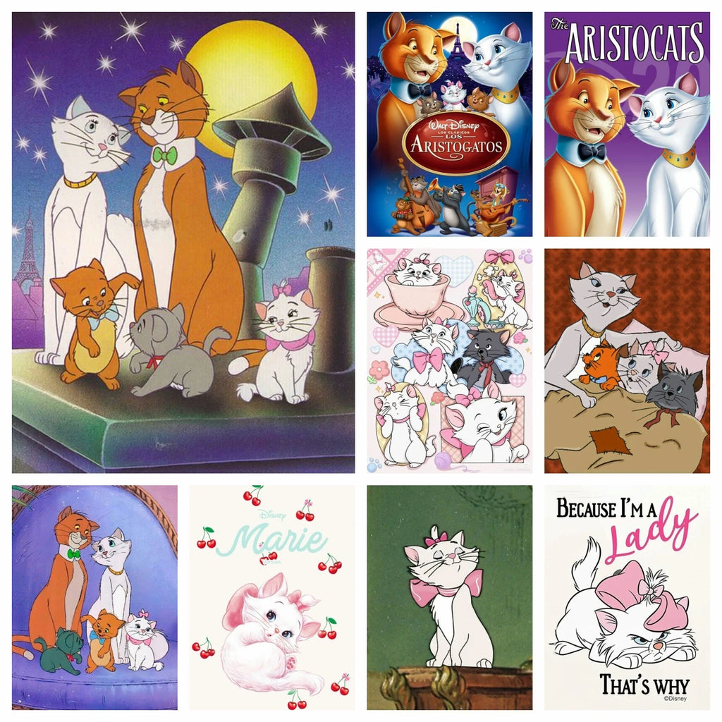Aristocats Diamond Painting Kit | 5D DIY Full Round Drill Cat Mosaic | Cross Stitch Embroidery | Kids Gift & Home Decor Wall Art