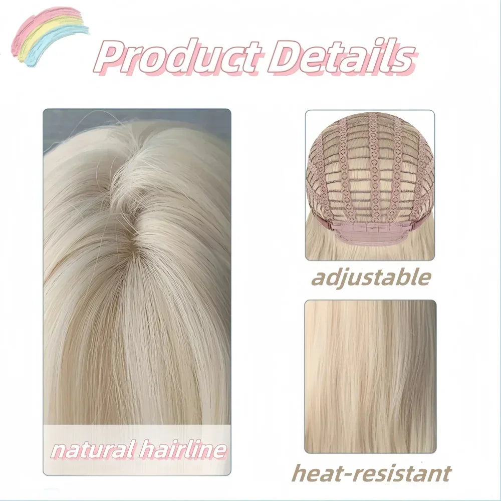 Ashely Wig White Blonde Wig for Women Long Wavy Hair Heat-resistant White Wisg with Bangs Lolita Synthetic Wigs 가발