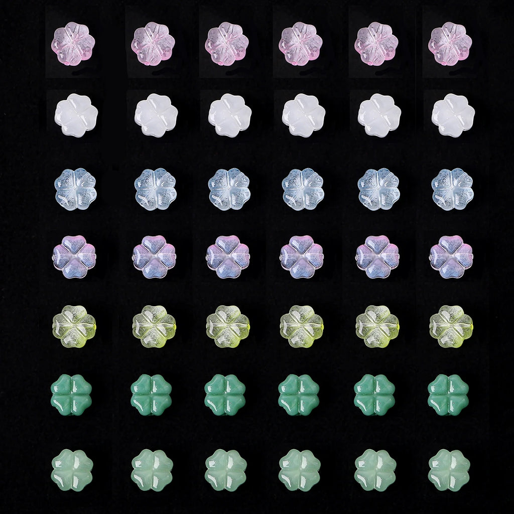 20pcs/bag Transparent Four leaf flower Shape Glass Beads, Lucky Beads for DIY Jewelry Making Bracelets, Crafts -Exquisite Gifts