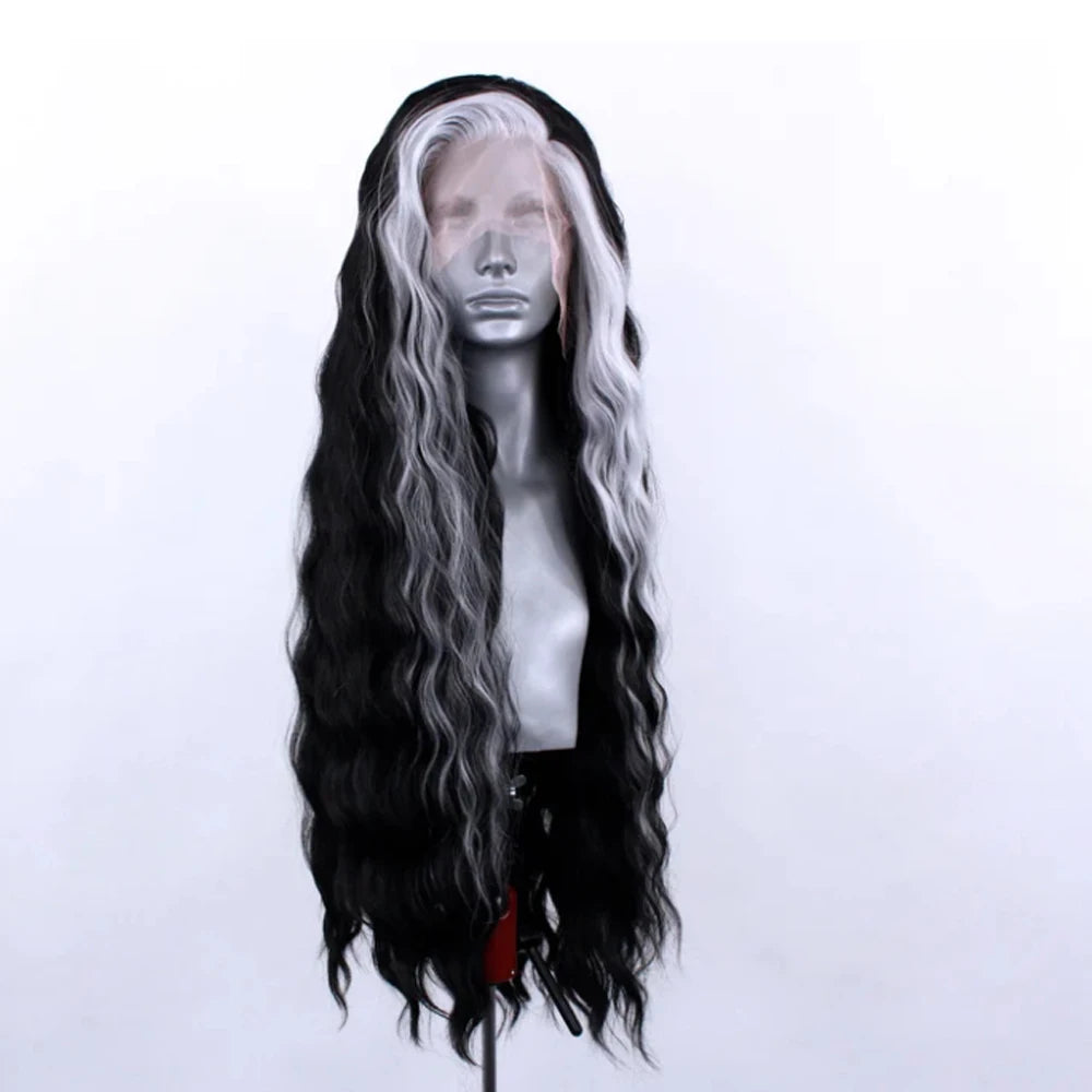 Webster Black Wigs White Highlight Synthetic Wig Pre Plucked Synthetic Lace Front Wigs For Women Loose Wave Lace Frontal Wig