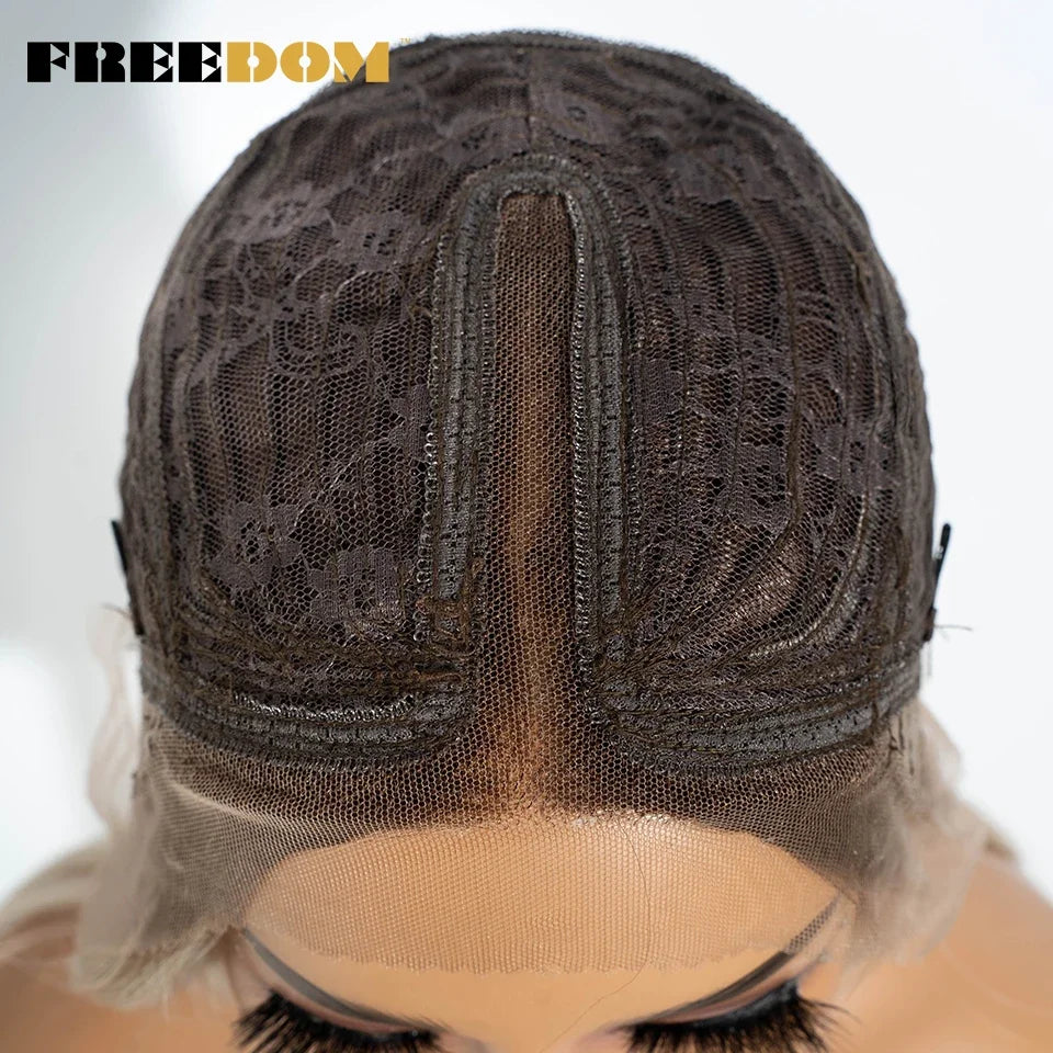 FREEDOM Straight Synthetic Lace Front Wigs For Black Women Ombre Blonde Brown Lace Wig 20 Inch Wig With Bangs Cosplay Lace Wig