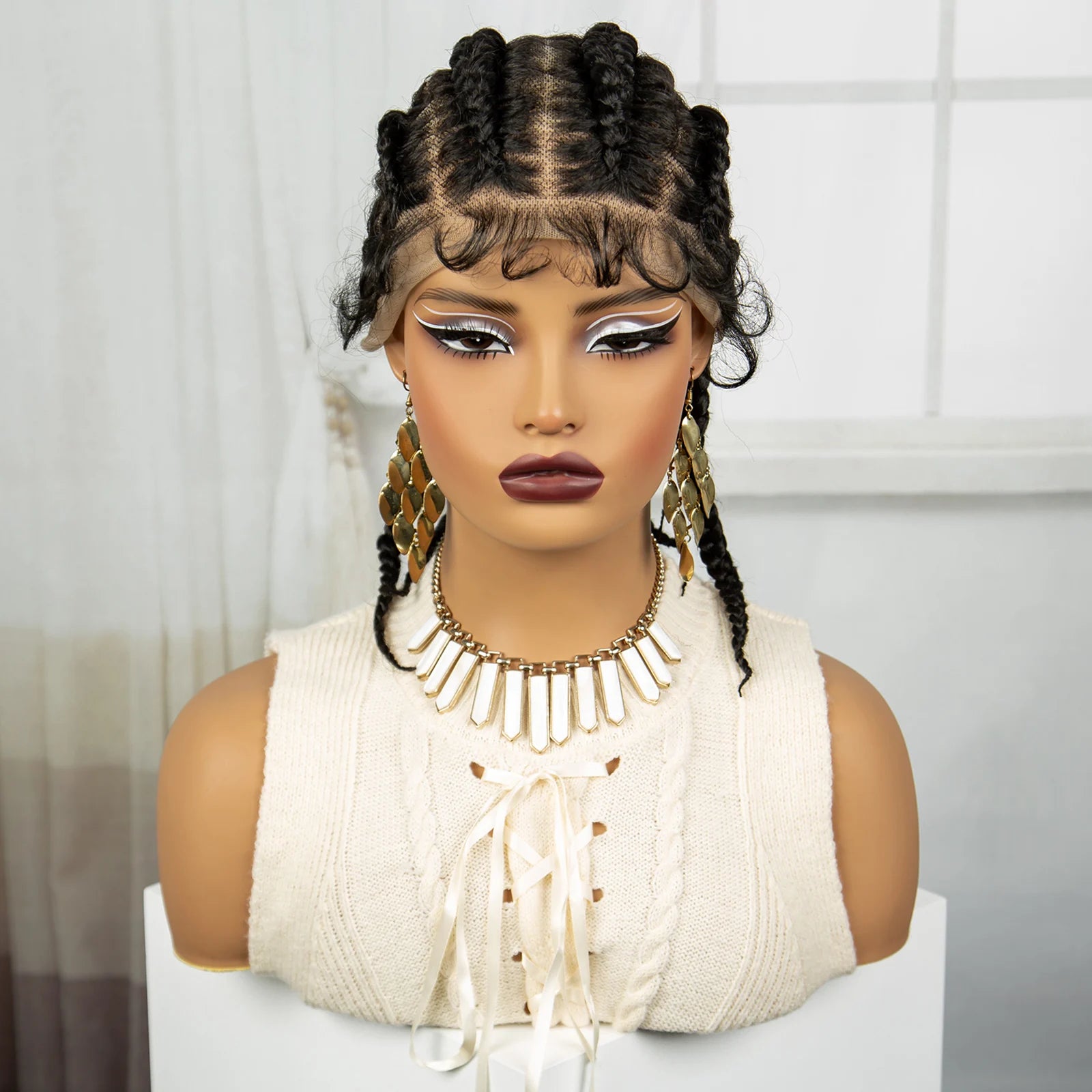 Synthetic Cornrow Braided Wigs Full Lace Short Cute Bob Wigs for Women Girls 14inch Lace Frontal Braided Lace Wig with Baby Hair