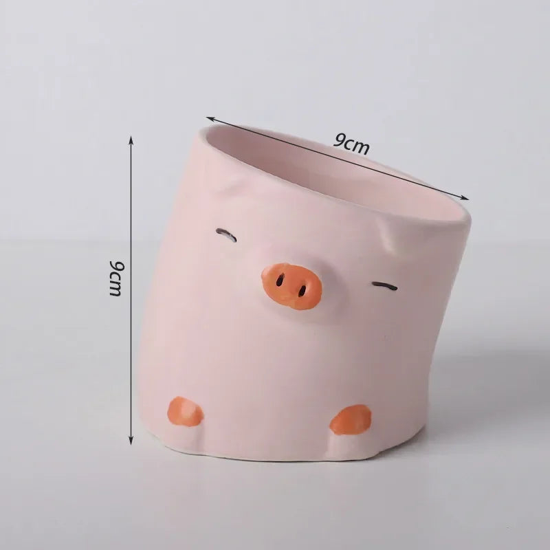 Cartoon Animal Succulent Planter | Cute Ceramic Flower Pot | Desktop Home Decor | 9×9cm