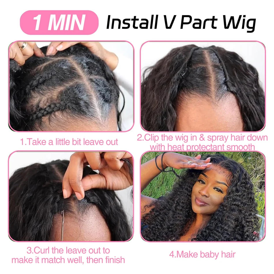 Burmese Curly 100% Glueless Human Hair V Part Wigs With Drawstring Virgin Wear And Go Burmese Curly Half Wig 230Density Headband
