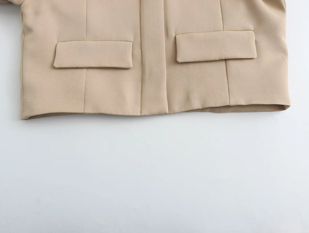 Women's Solid Office Jacket – Long Sleeve Button Coat with Pockets