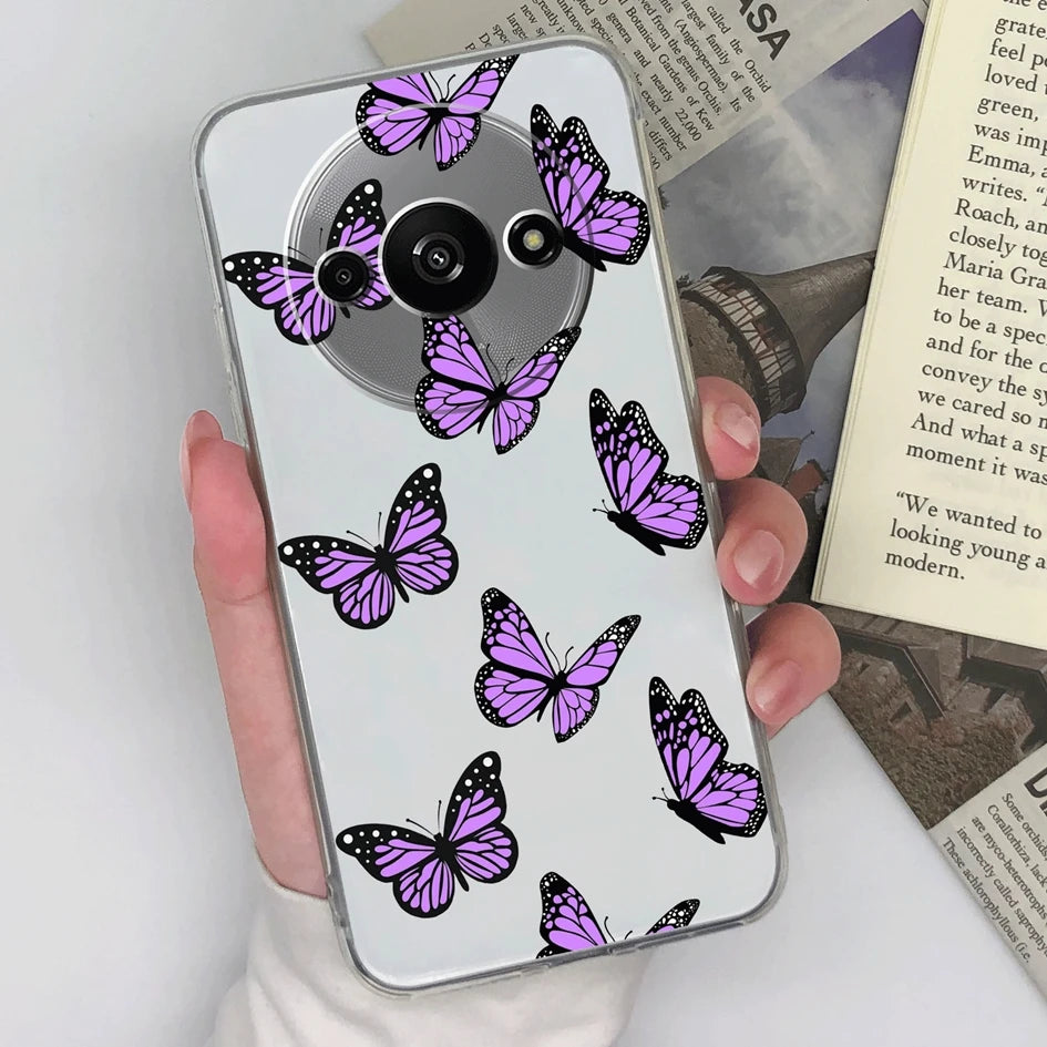 Xiaomi Redmi A3 Phone Case – Butterfly Coloured Drawing Back Cover with Screen Protector