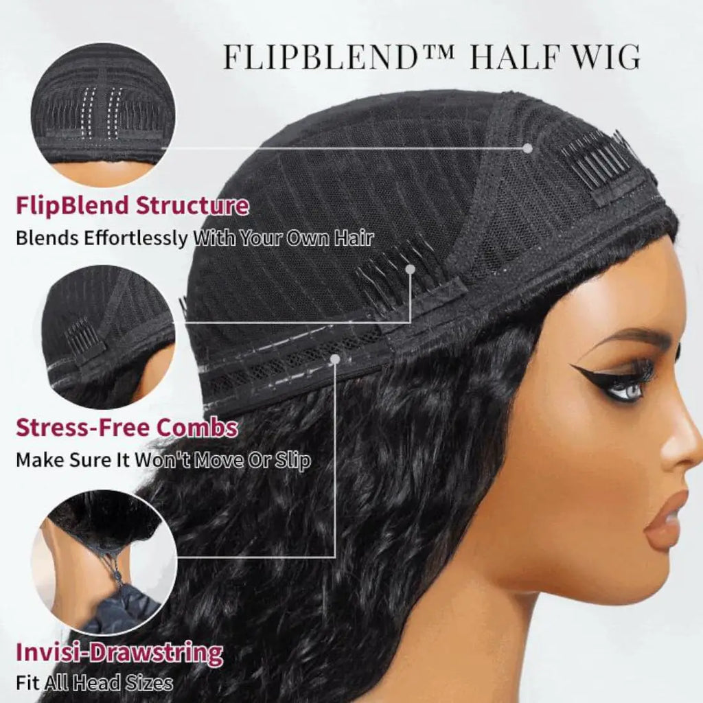 Kinky Curly 3-in-1 Half Wig | 100% Brazilian Remy Human Hair | Glueless Flip Over | 16"–36"