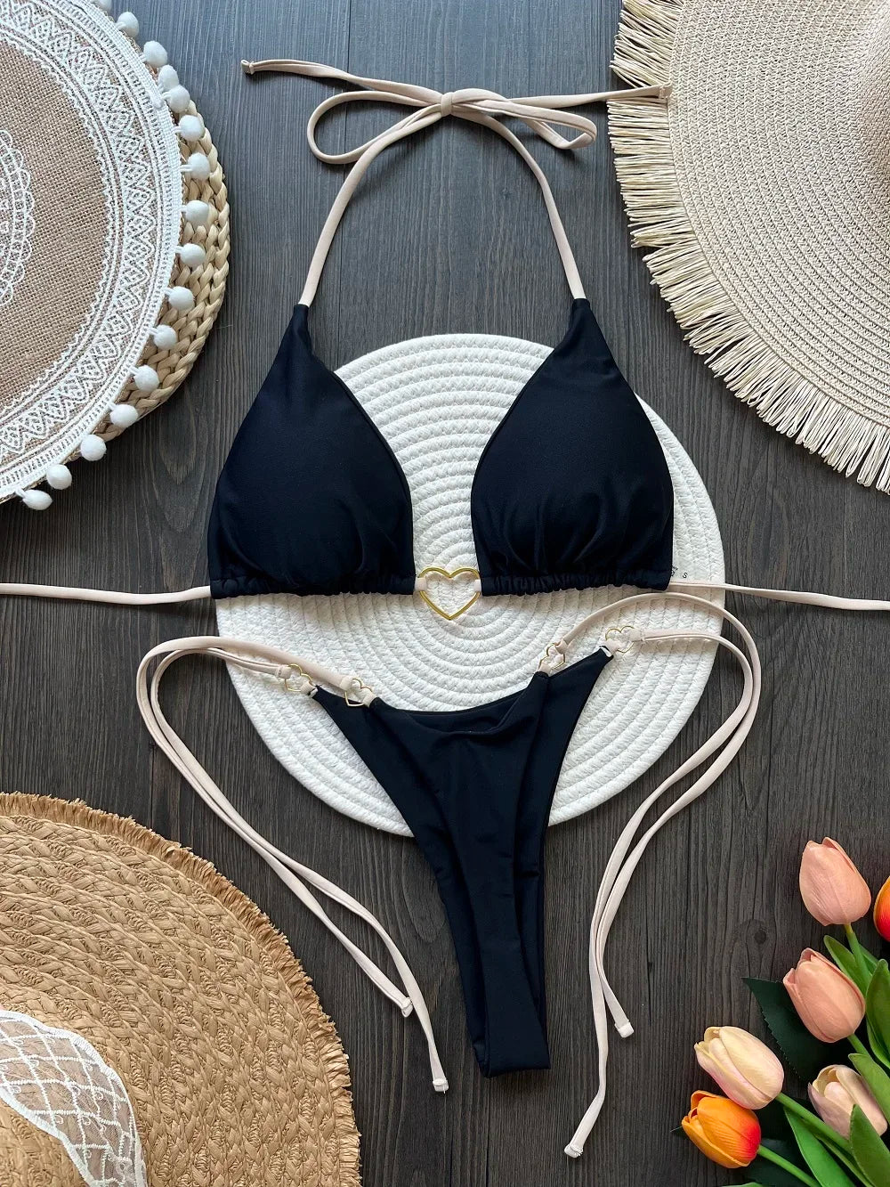 Sexy Halter Solid color Bikini Set Women's Swimsuit Two-piece Triangle Thong Swimwear Bathing Suit Brazilian Biquinis