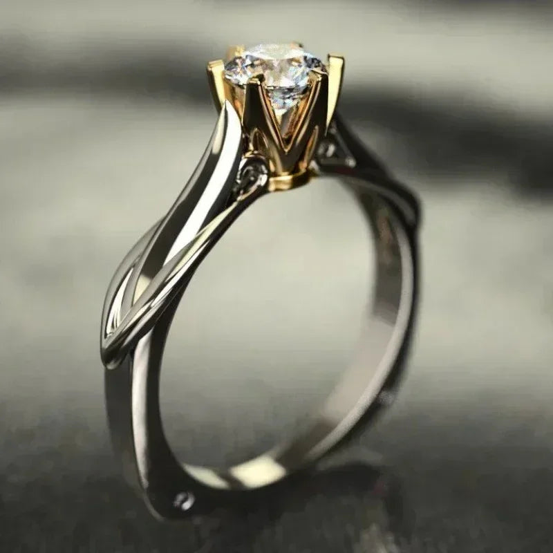 Personalized Bicolor Women's Wedding Ring – Luxurious Cubic Zirconia Proposal Ring