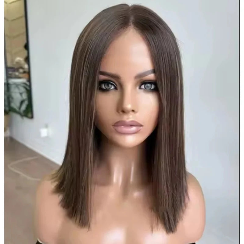Dark Brown Lace Frontal Wig With Blonde Highlights And Dark Roots Brown Blonde Balayage Heat Friendly Synthetic Wig For Women