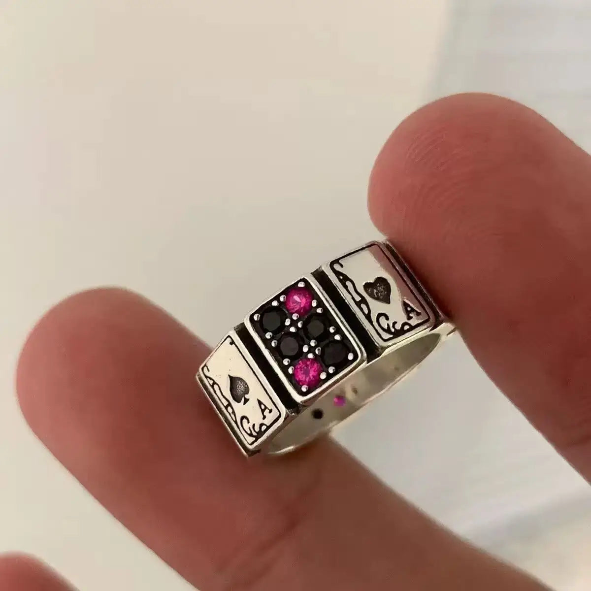 1PCS Aimple And Fashionable Retro Adjustable Poker Card Men's And Women's Antique Silver Ring, Suitable For Daily Party Wear