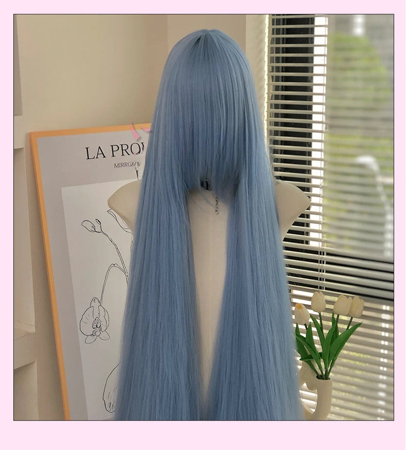 Cosplay Wig 100cm Extra Thick and Long Straight Wig with Bangs Anime Heat Resistant Fiber Christmas Halloween Cosplay Party Wigs