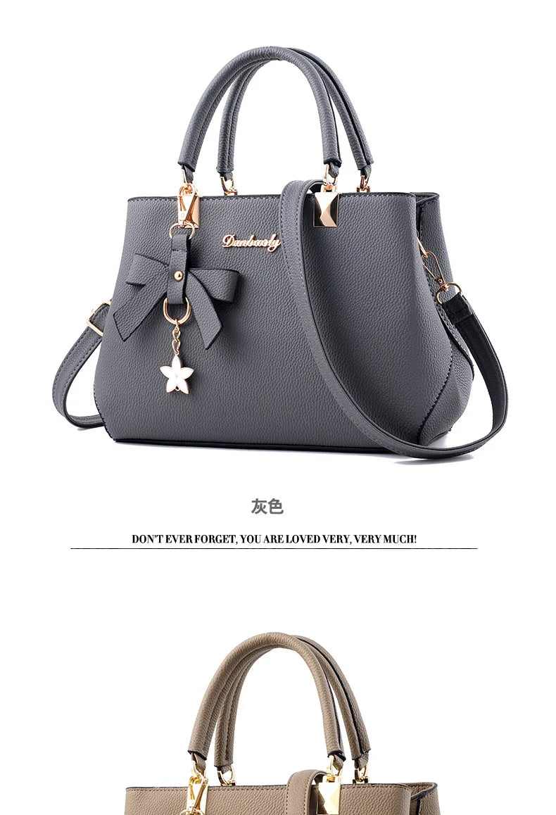 Yogodlns Elegant Women Messenger Bags with flower pendant Office Ladies Totes Pure Leather Handbag for female Crossbody Shoulder