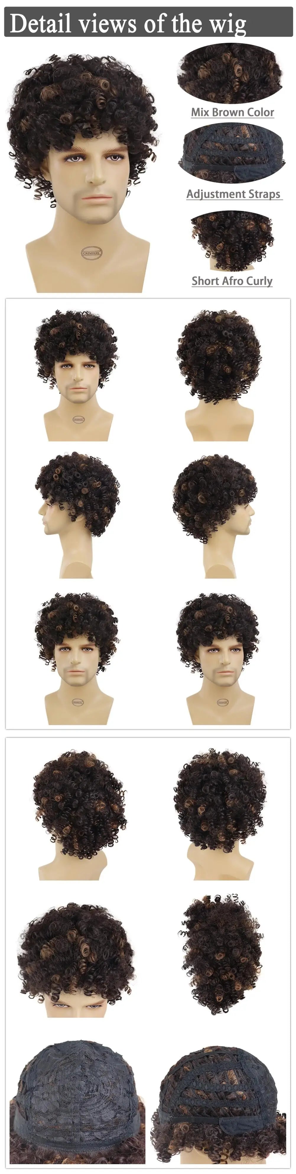 Synthetic Big Curly Wigs for Men Black Mixed Brown African Elastic Curls Hair Short Afro Wig Daily Breathable Man Wig Braided