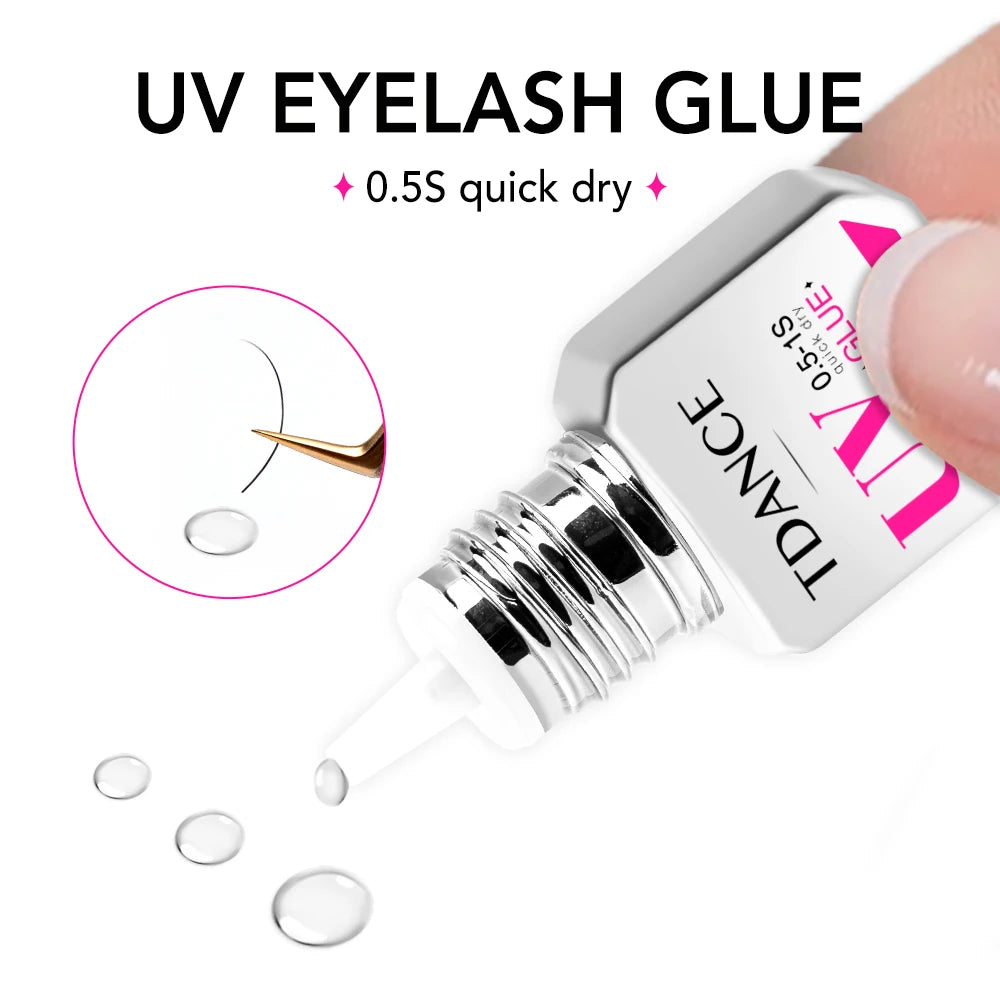 TDANCE UV Glue Supplies 0.5S-1S Quick Drying Clear Black Purple Blue Color UV Adhesive Makeup Tool Strongest Fastest Glue